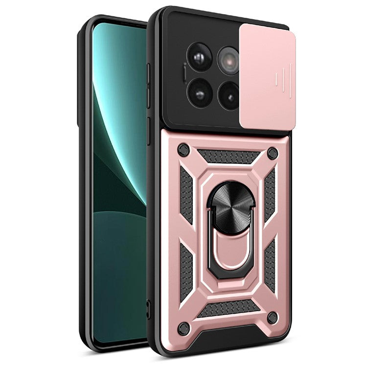Phone Case For OnePlus 13R 5G / Ace 5 Pro 5G / Ace 5 5G PC + TPU Kickstand Phone Cover with Slide Camera Lid - Rose Gold