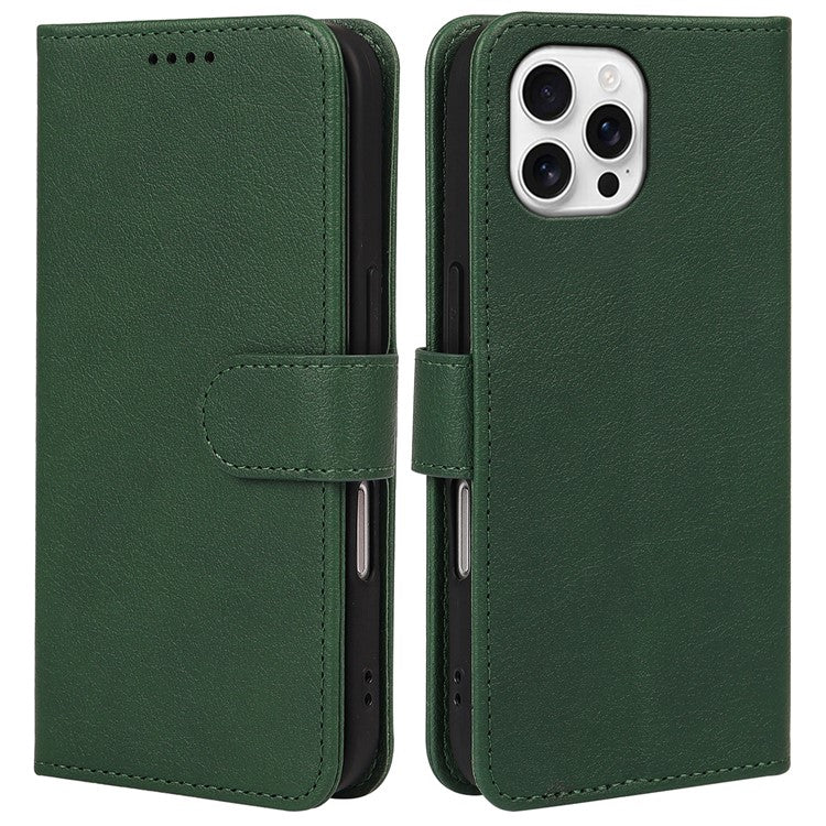 For iPhone 16 Pro Leather Case Wallet Stand Magnetic Closure Phone Cover - Green