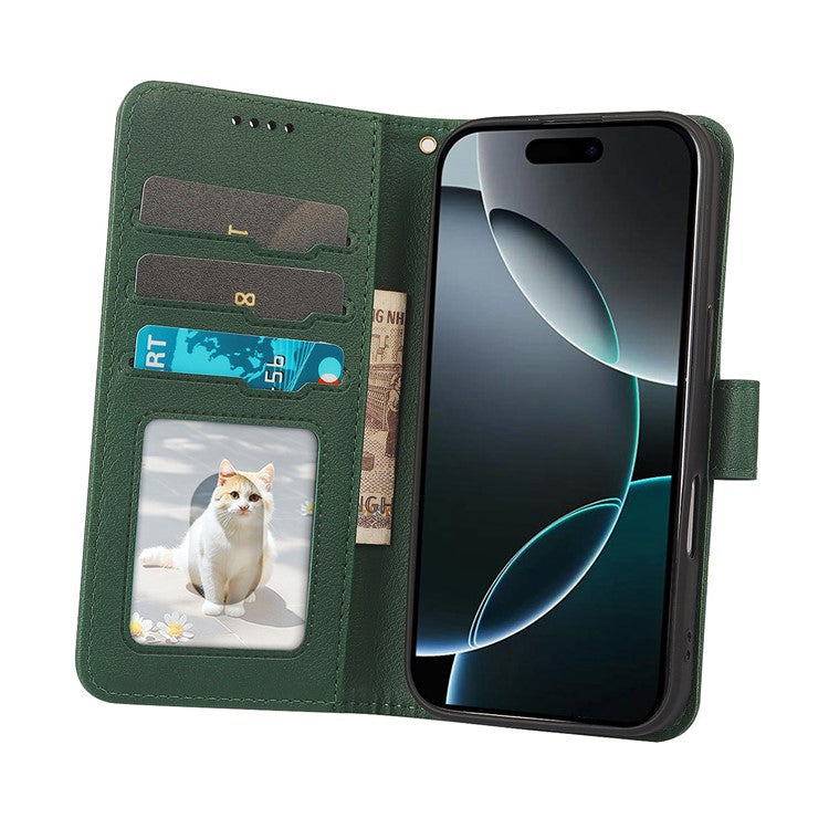 For iPhone 16 Pro Leather Case Wallet Stand Magnetic Closure Phone Cover - Green