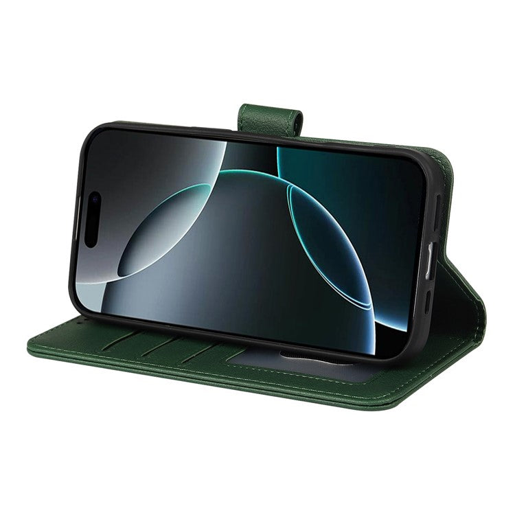 For iPhone 16 Pro Leather Case Wallet Stand Magnetic Closure Phone Cover - Green