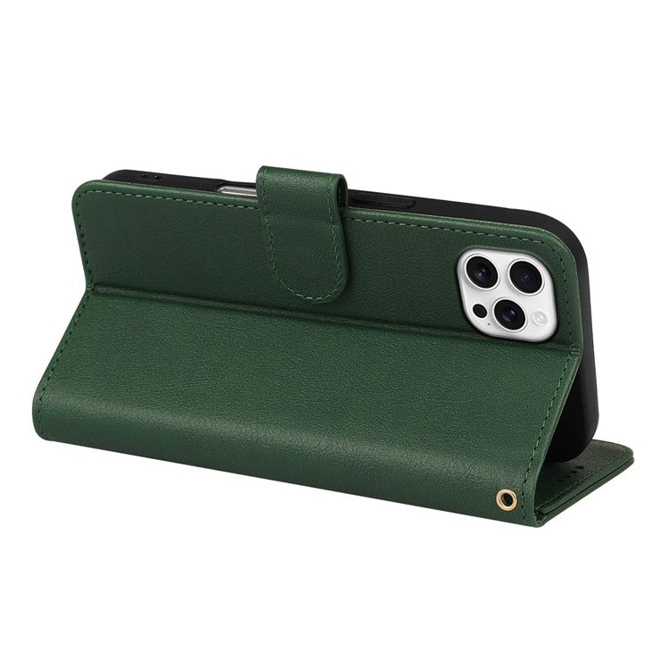 For iPhone 16 Pro Leather Case Wallet Stand Magnetic Closure Phone Cover - Green