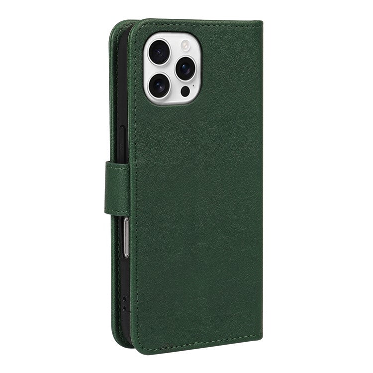 For iPhone 16 Pro Leather Case Wallet Stand Magnetic Closure Phone Cover - Green