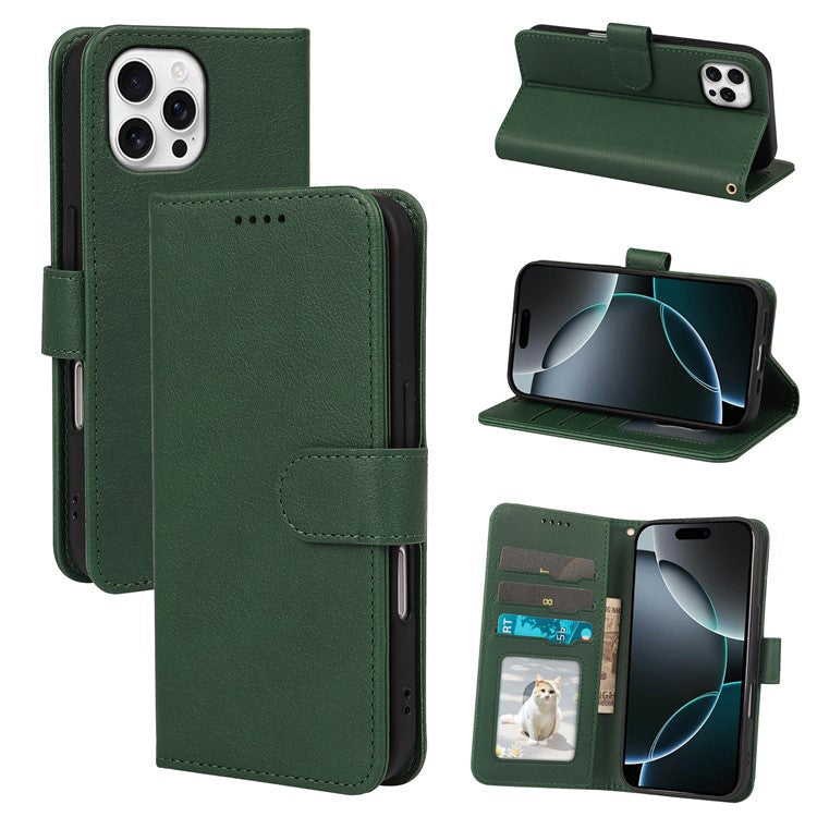For iPhone 16 Pro Leather Case Wallet Stand Magnetic Closure Phone Cover - Green