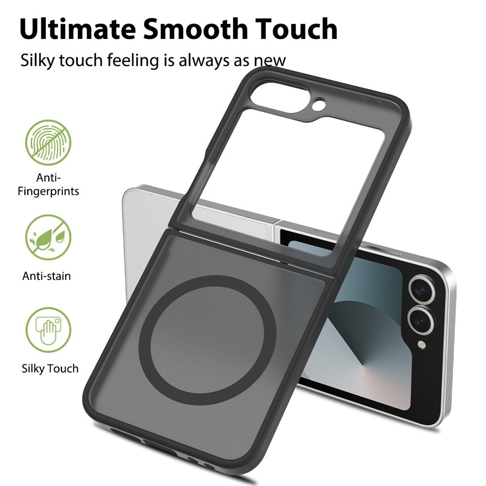 For Samsung Galaxy Z Flip7 FE 5G / Z Flip6 5G Case Compatible with MagSafe TPU Frame Acrylic Back Phone Cover Skin Touch - Black