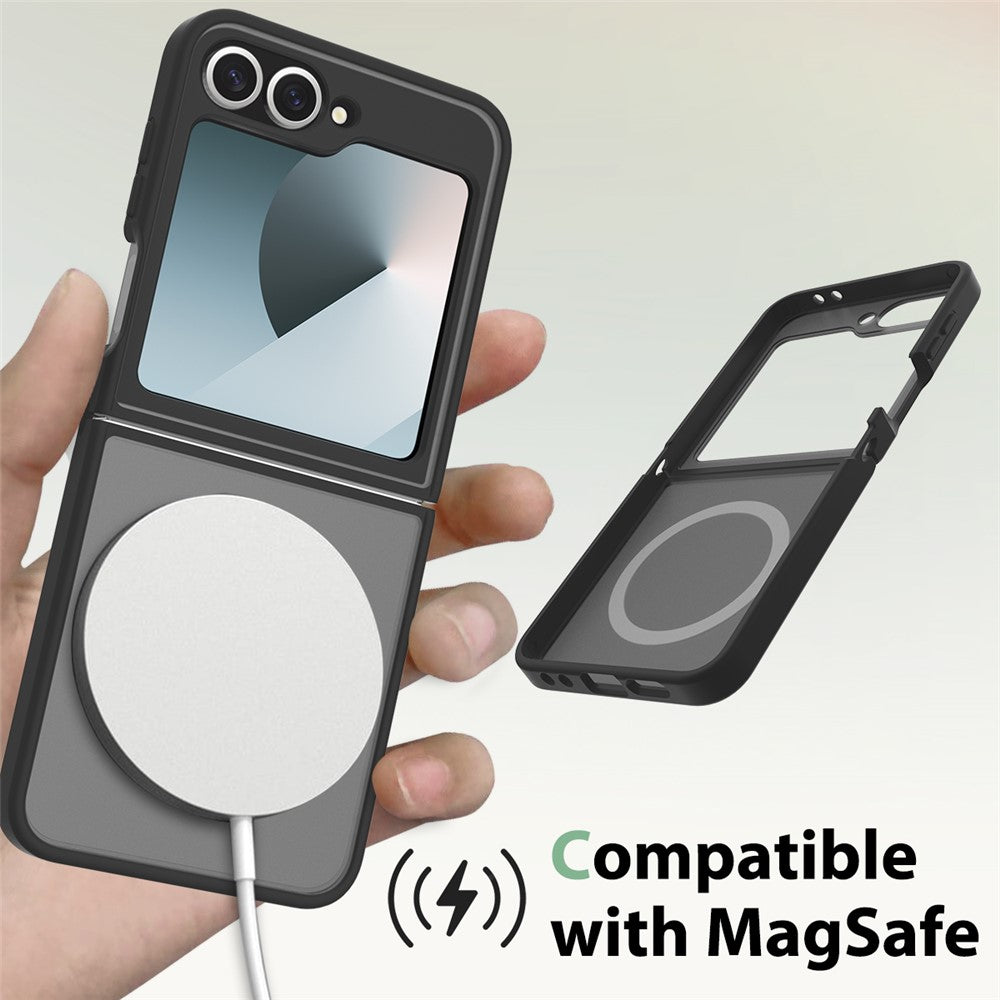 For Samsung Galaxy Z Flip7 FE 5G / Z Flip6 5G Case Compatible with MagSafe TPU Frame Acrylic Back Phone Cover Skin Touch - Black