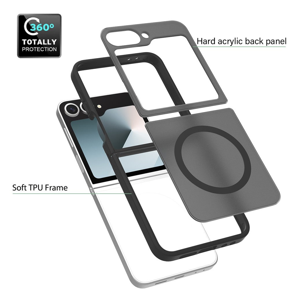 For Samsung Galaxy Z Flip7 FE 5G / Z Flip6 5G Case Compatible with MagSafe TPU Frame Acrylic Back Phone Cover Skin Touch - Black