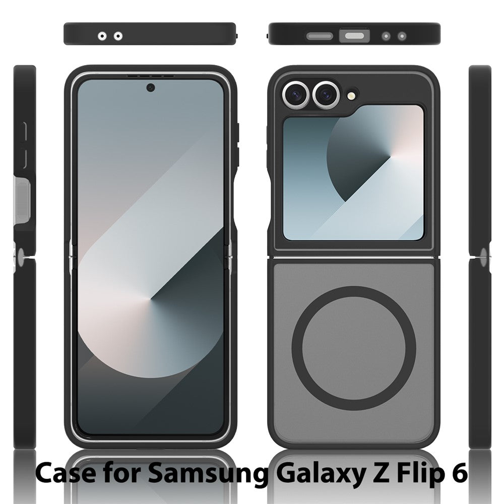 For Samsung Galaxy Z Flip7 FE 5G / Z Flip6 5G Case Compatible with MagSafe TPU Frame Acrylic Back Phone Cover Skin Touch - Black