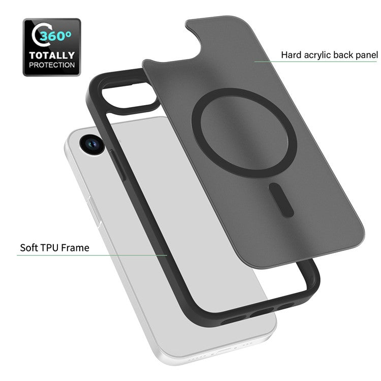 For iPhone SE (2025) Case Compatible with MagSafe TPU Frame Acrylic Back Phone Cover Skin Touch - Black