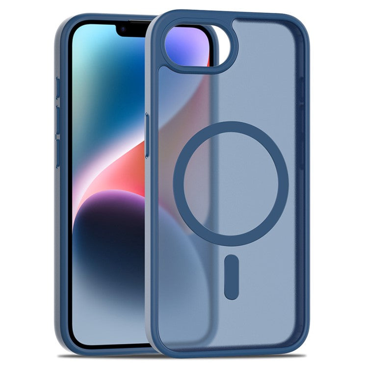 For iPhone 16e Case Compatible with MagSafe TPU Frame Acrylic Back Phone Cover Skin Touch - Blue