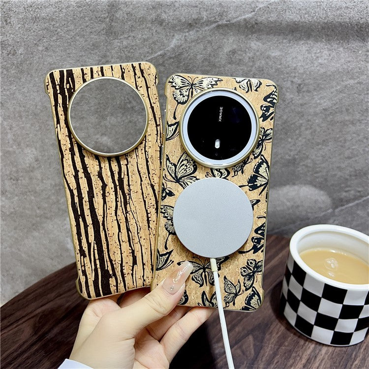 For Huawei Mate 70 Pro+ / Mate 70 Pro PC Phone Case Compatible with MagSafe Embossed Pattern Mobile Cover - Wood Yellow