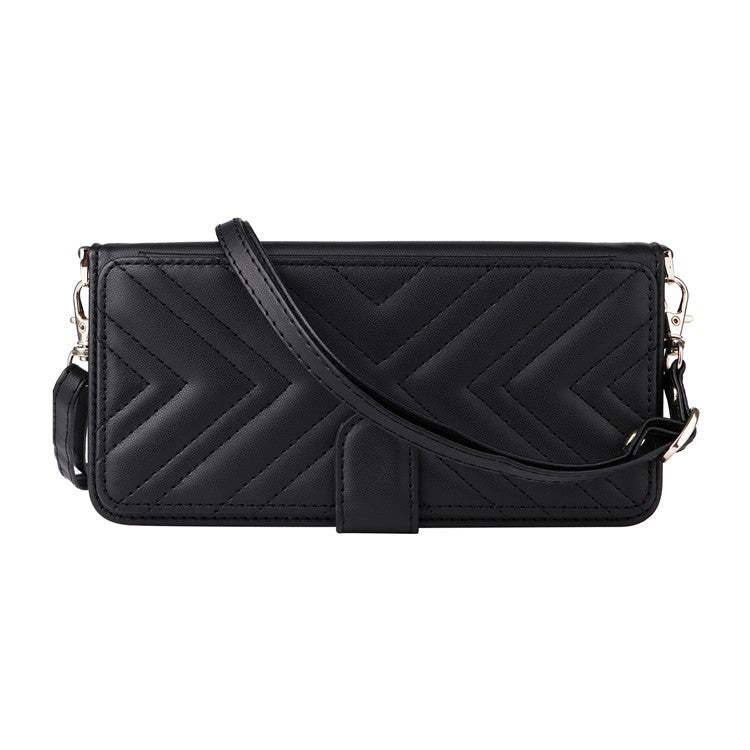 For Motorola Moto G05 4G / E15 4G Wallet Case with Shoulder Strap Leather Phone Cover - Black