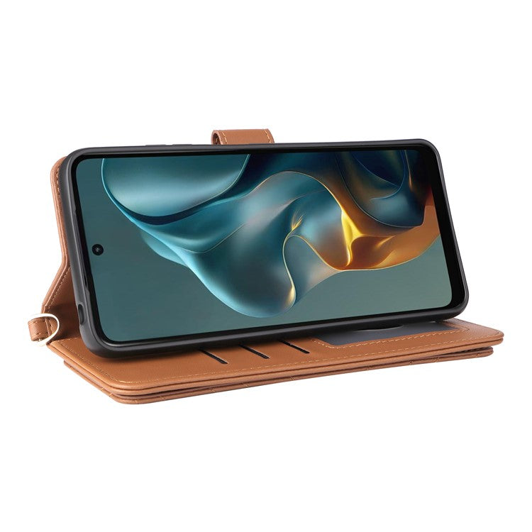 For Motorola Moto G05 4G / E15 4G Wallet Case with Shoulder Strap Leather Phone Cover - Brown