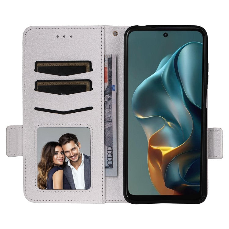 For Motorola Moto G05 4G / E15 4G Case Litchi Texture PU Leather Wallet Flip Phone Cover - White