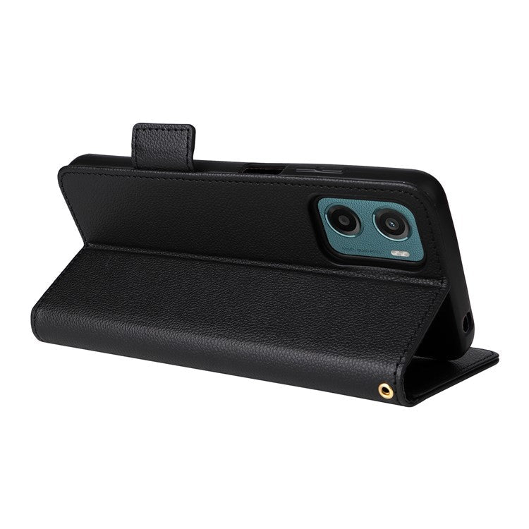 For Motorola Moto G05 4G / E15 4G Case Litchi Texture PU Leather Wallet Flip Phone Cover - Black