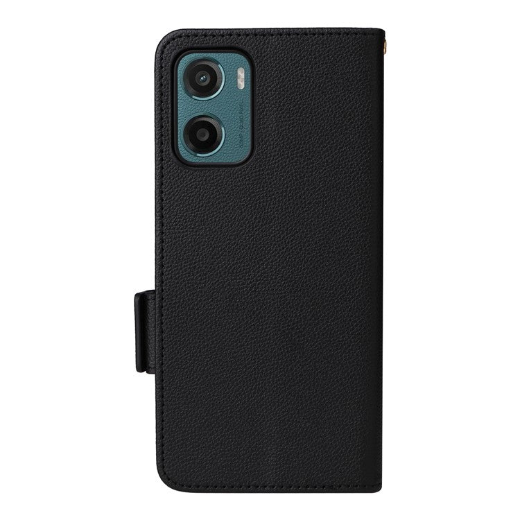 For Motorola Moto G05 4G / E15 4G Case Litchi Texture PU Leather Wallet Flip Phone Cover - Black