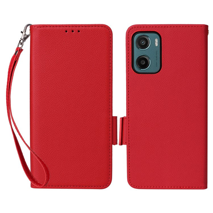 For Motorola Moto G05 4G / E15 4G Case Litchi Texture PU Leather Wallet Flip Phone Cover - Red
