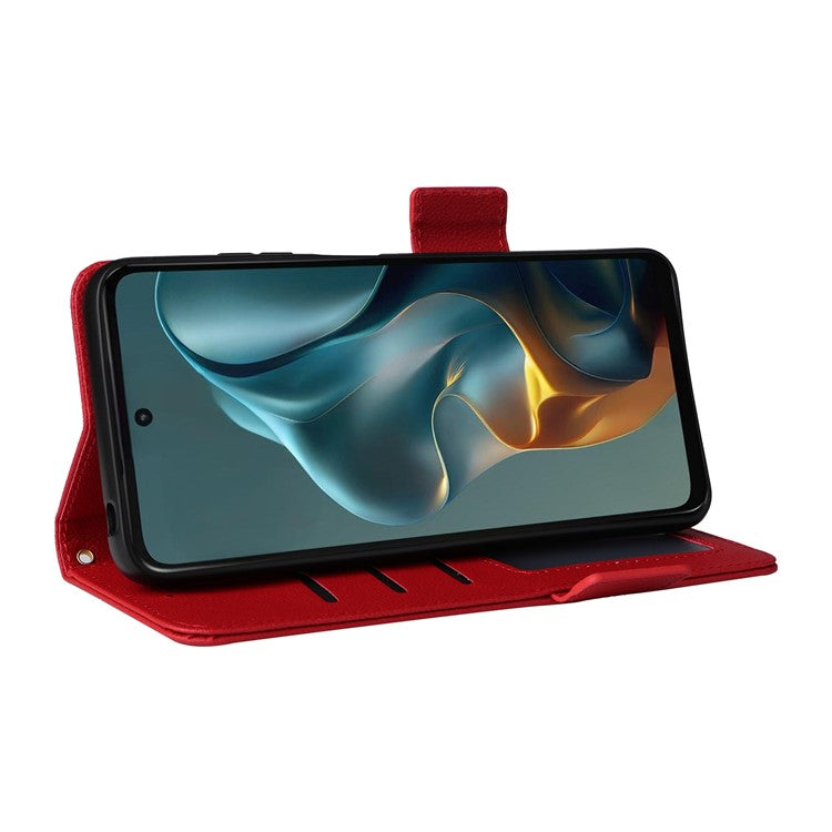 For Motorola Moto G05 4G / E15 4G Case Litchi Texture PU Leather Wallet Flip Phone Cover - Red