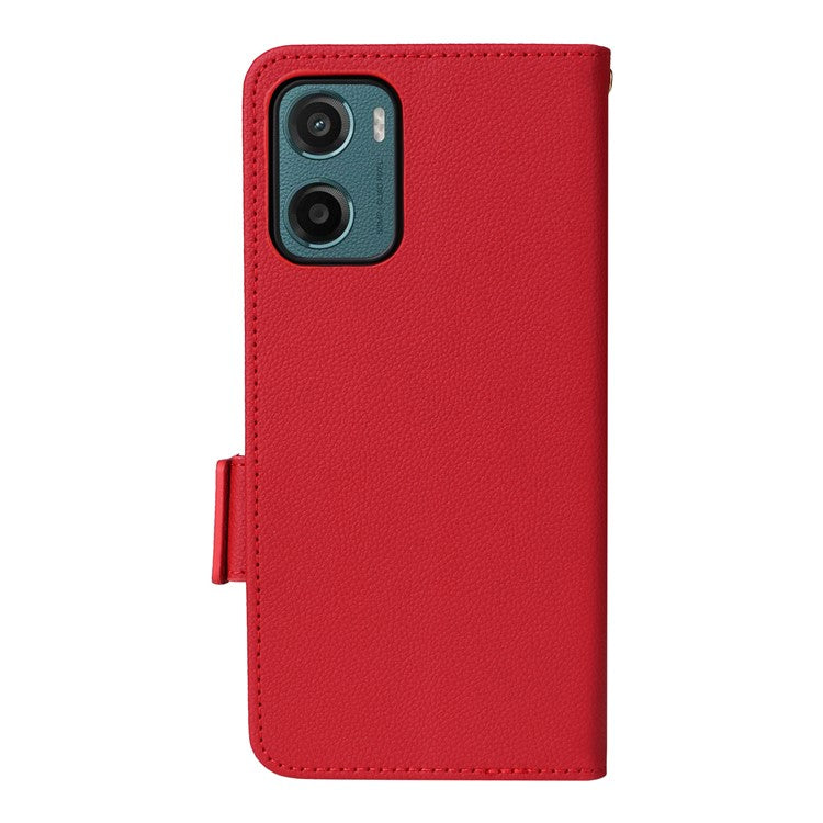 For Motorola Moto G05 4G / E15 4G Case Litchi Texture PU Leather Wallet Flip Phone Cover - Red