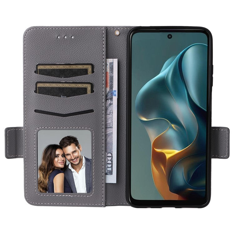 For Motorola Moto G05 4G / E15 4G Case Litchi Texture PU Leather Wallet Flip Phone Cover - Grey
