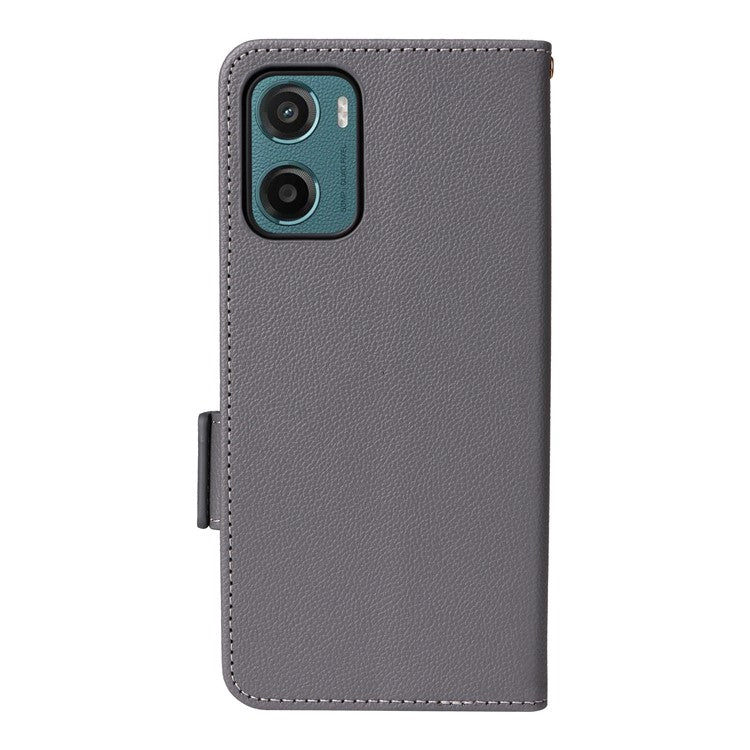 For Motorola Moto G05 4G / E15 4G Case Litchi Texture PU Leather Wallet Flip Phone Cover - Grey