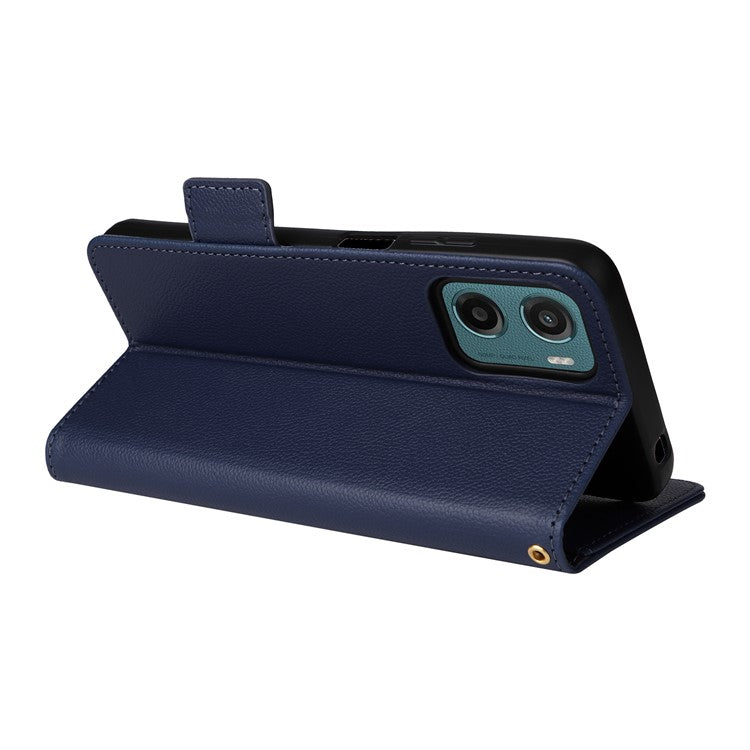 For Motorola Moto G05 4G / E15 4G Case Litchi Texture PU Leather Wallet Flip Phone Cover - Dark Blue