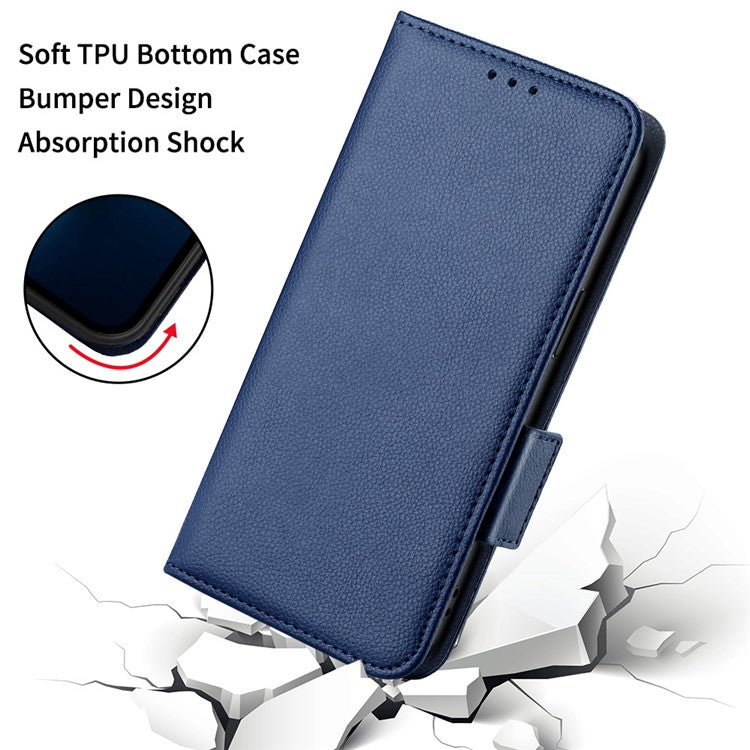 For Motorola Moto G05 4G / E15 4G Case Litchi Texture PU Leather Wallet Flip Phone Cover - Dark Blue