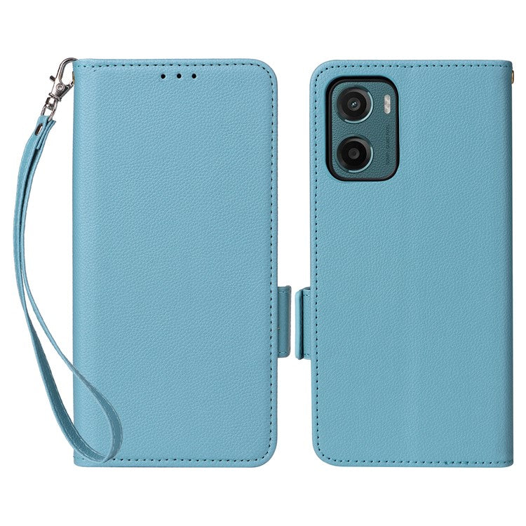 For Motorola Moto G05 4G / E15 4G Case Litchi Texture PU Leather Wallet Flip Phone Cover - Baby Blue