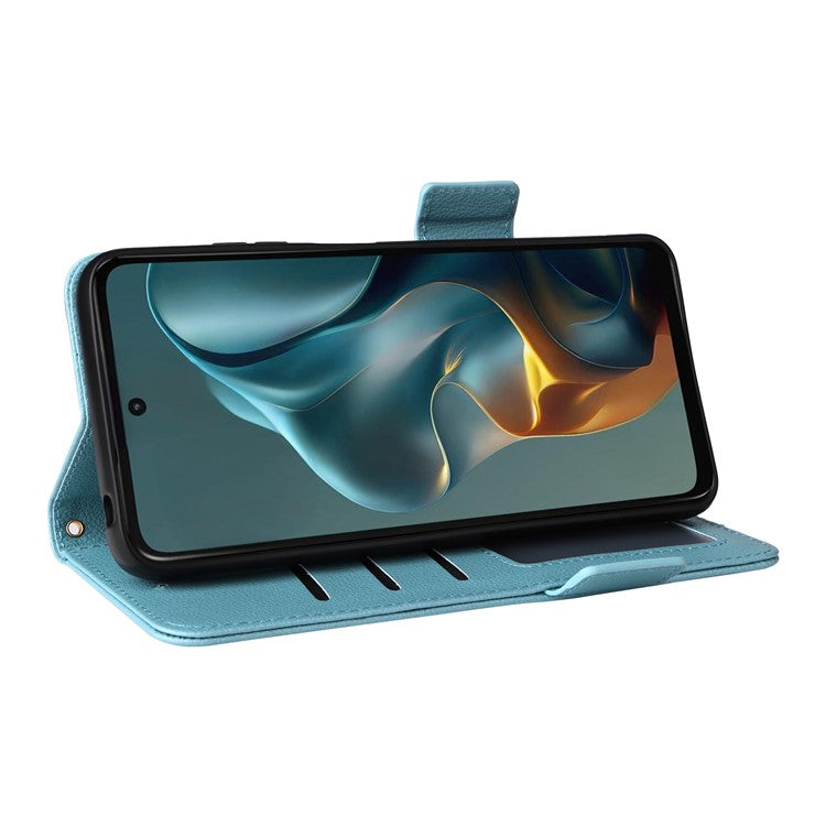 For Motorola Moto G05 4G / E15 4G Case Litchi Texture PU Leather Wallet Flip Phone Cover - Baby Blue