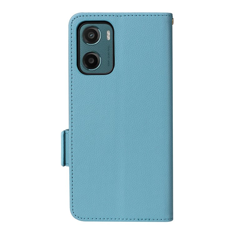 For Motorola Moto G05 4G / E15 4G Case Litchi Texture PU Leather Wallet Flip Phone Cover - Baby Blue