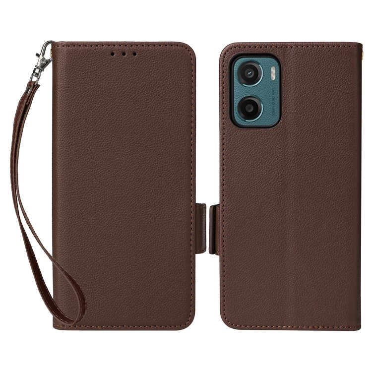 For Motorola Moto G05 4G / E15 4G Case Litchi Texture PU Leather Wallet Flip Phone Cover - Brown