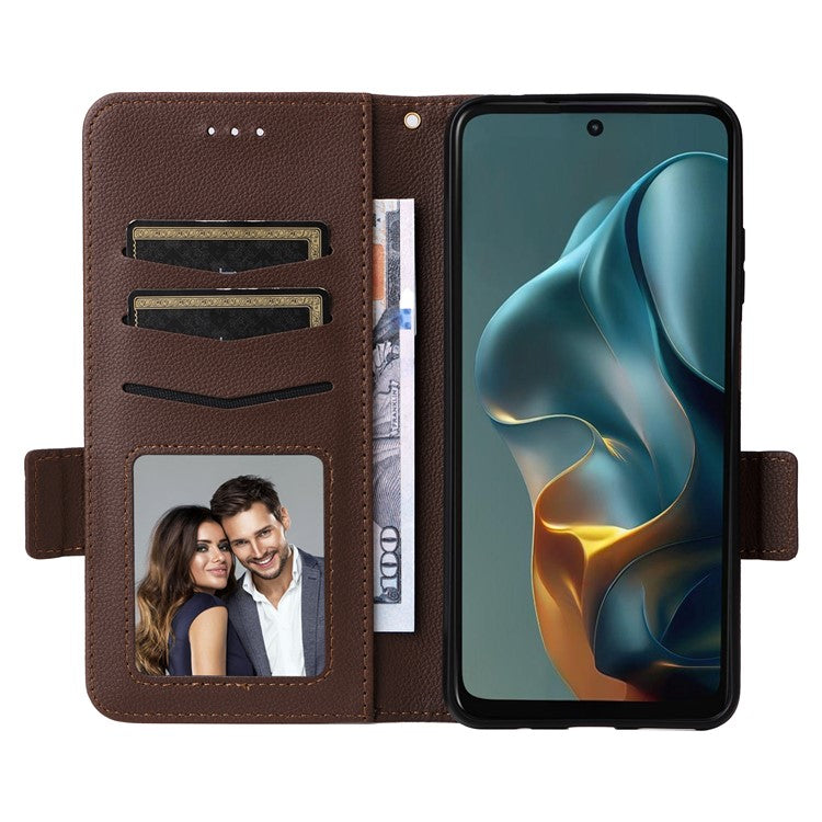 For Motorola Moto G05 4G / E15 4G Case Litchi Texture PU Leather Wallet Flip Phone Cover - Brown