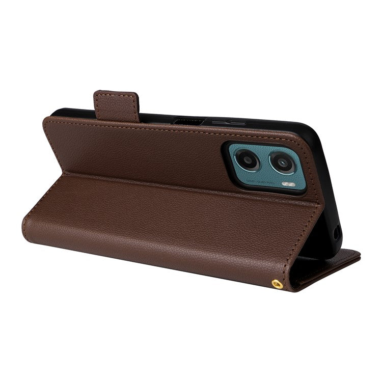 For Motorola Moto G05 4G / E15 4G Case Litchi Texture PU Leather Wallet Flip Phone Cover - Brown
