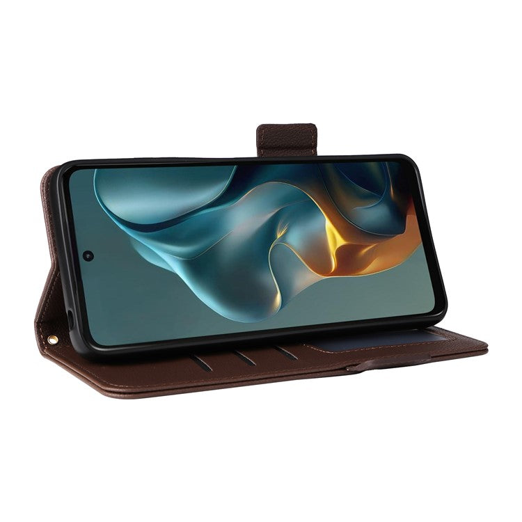 For Motorola Moto G05 4G / E15 4G Case Litchi Texture PU Leather Wallet Flip Phone Cover - Brown