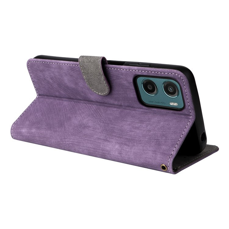For Motorola Moto G05 4G / E15 4G Wallet Case RFID Blocking PU Leather Cover Stand View - Purple