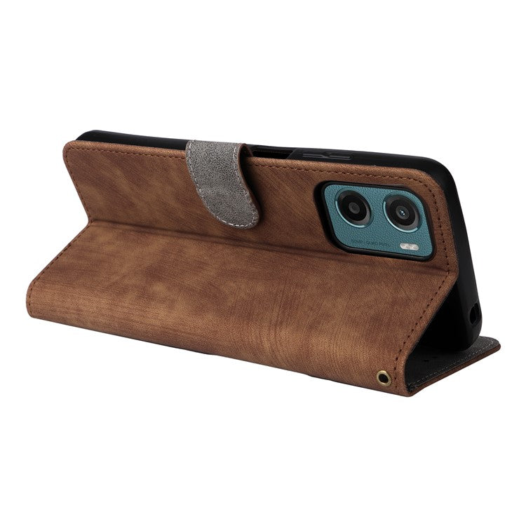 For Motorola Moto G05 4G / E15 4G Wallet Case RFID Blocking PU Leather Cover Stand View - Brown