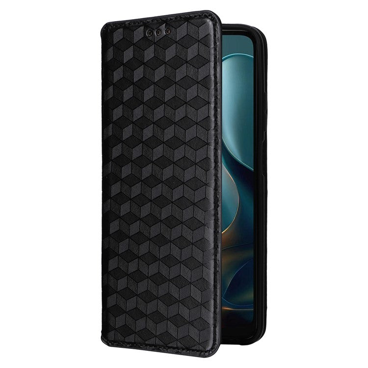 For Motorola Moto G05 4G / E15 4G Wallet Case Rhombus Imprinted Leather Phone Cover - Black