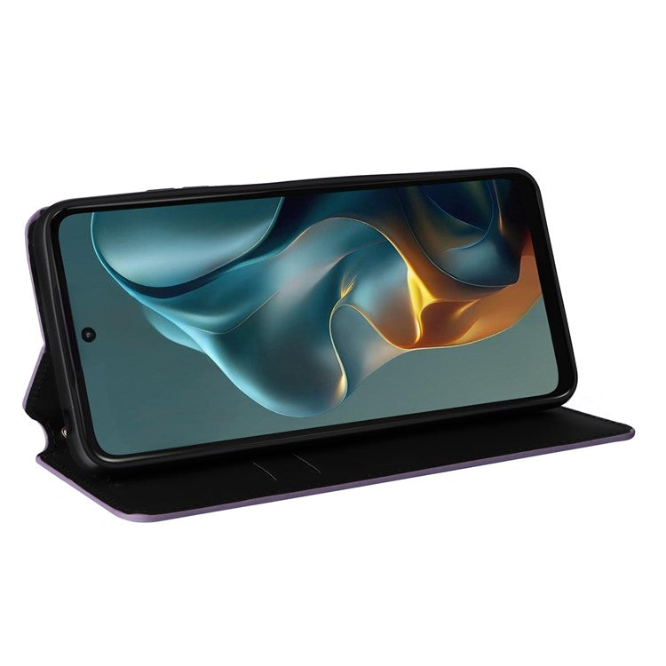 For Motorola Moto G05 4G / E15 4G Wallet Case Rhombus Imprinted Leather Phone Cover - Purple