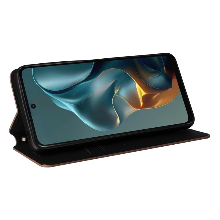 For Motorola Moto G05 4G / E15 4G Wallet Case Rhombus Imprinted Leather Phone Cover - Brown