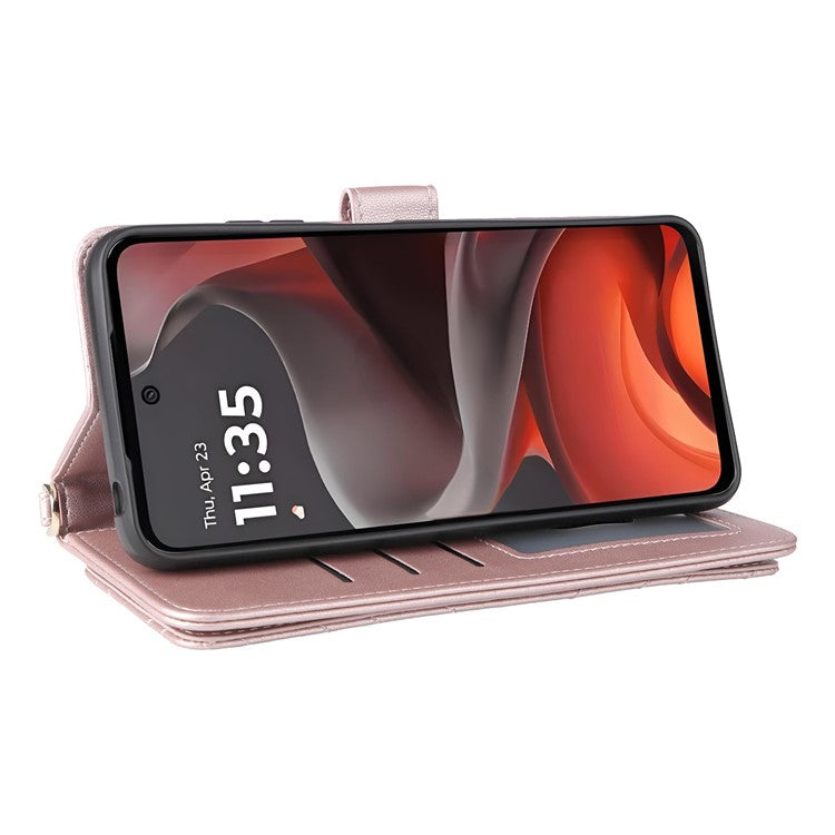 For Motorola Moto G15 Power 4G / G15 4G Wallet Case with Shoulder Strap Leather Phone Cover - Pink