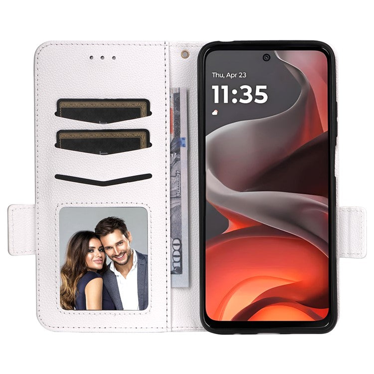 For Motorola Moto G15 Power 4G / G15 4G Case Litchi Texture PU Leather Wallet Flip Phone Cover - White