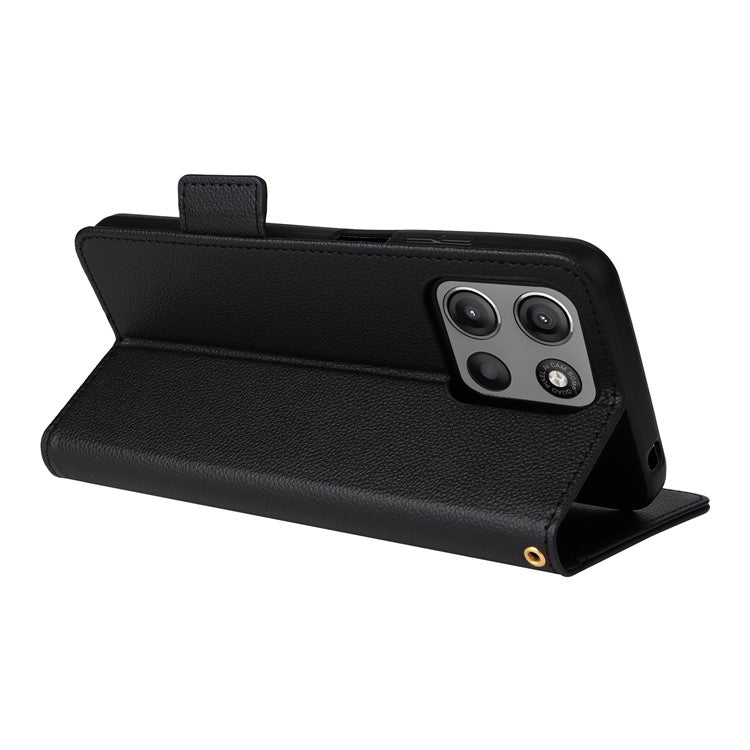 For Motorola Moto G15 Power 4G / G15 4G Case Litchi Texture PU Leather Wallet Flip Phone Cover - Black