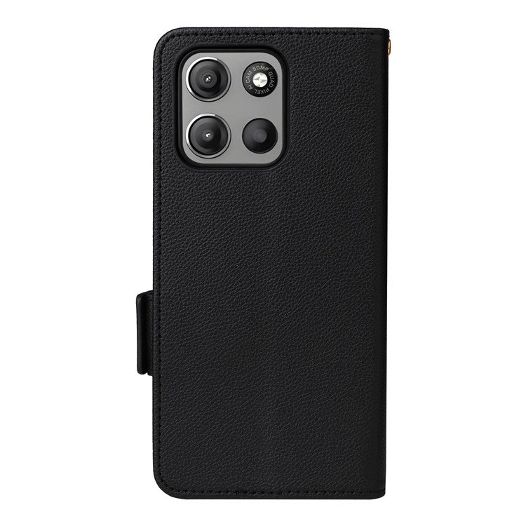 For Motorola Moto G15 Power 4G / G15 4G Case Litchi Texture PU Leather Wallet Flip Phone Cover - Black