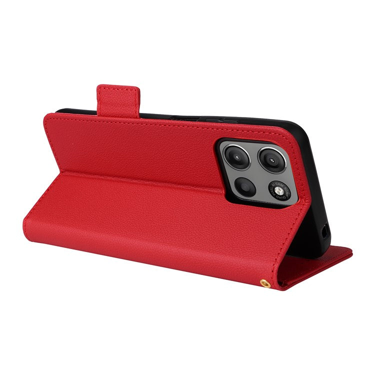 For Motorola Moto G15 Power 4G / G15 4G Case Litchi Texture PU Leather Wallet Flip Phone Cover - Red