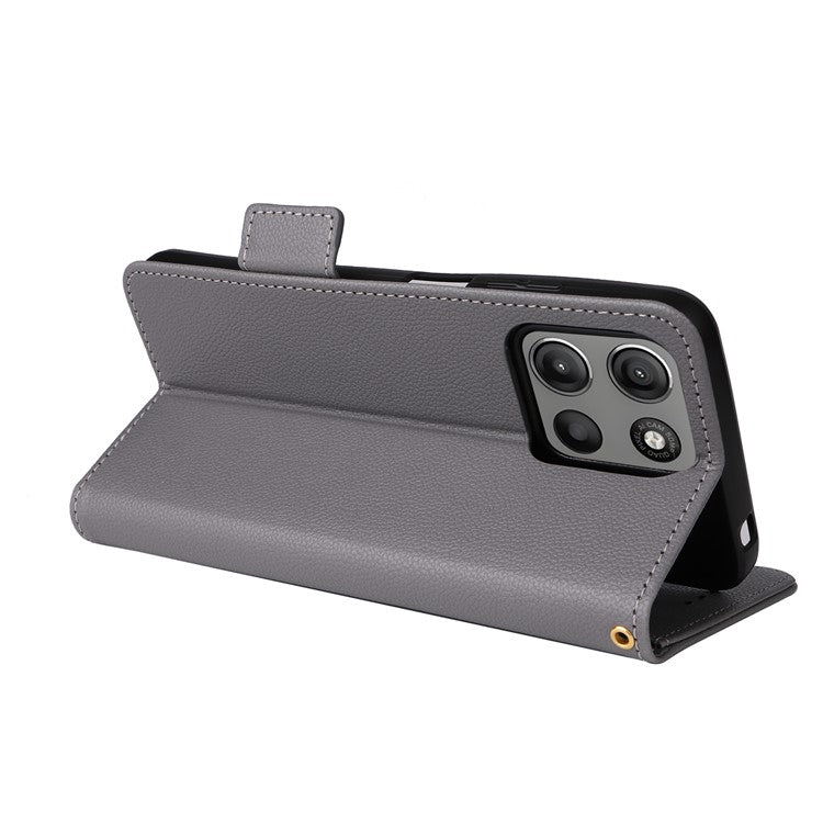 For Motorola Moto G15 Power 4G / G15 4G Case Litchi Texture PU Leather Wallet Flip Phone Cover - Grey