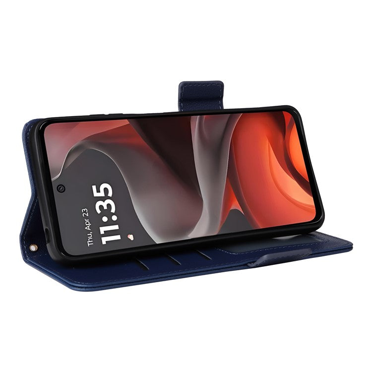 For Motorola Moto G15 Power 4G / G15 4G Case Litchi Texture PU Leather Wallet Flip Phone Cover - Dark Blue