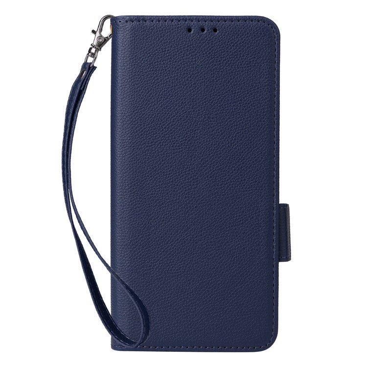 For Motorola Moto G15 Power 4G / G15 4G Case Litchi Texture PU Leather Wallet Flip Phone Cover - Dark Blue