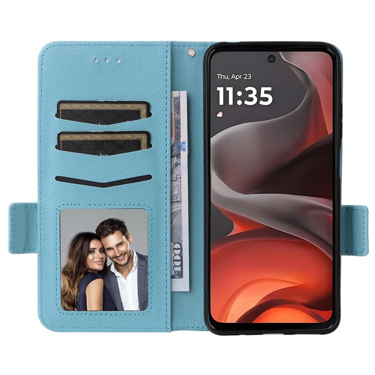 For Motorola Moto G15 Power 4G / G15 4G Case Litchi Texture PU Leather Wallet Flip Phone Cover - Baby Blue