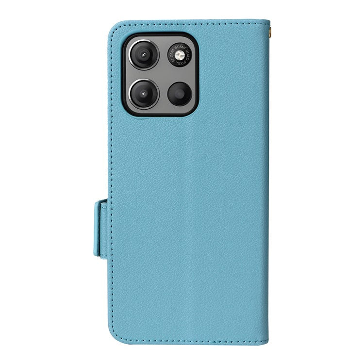 For Motorola Moto G15 Power 4G / G15 4G Case Litchi Texture PU Leather Wallet Flip Phone Cover - Baby Blue