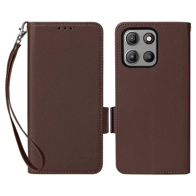 For Motorola Moto G15 Power 4G / G15 4G Case Litchi Texture PU Leather Wallet Flip Phone Cover - Brown