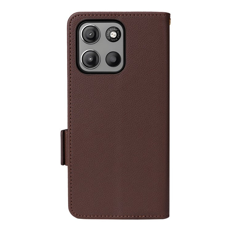 For Motorola Moto G15 Power 4G / G15 4G Case Litchi Texture PU Leather Wallet Flip Phone Cover - Brown